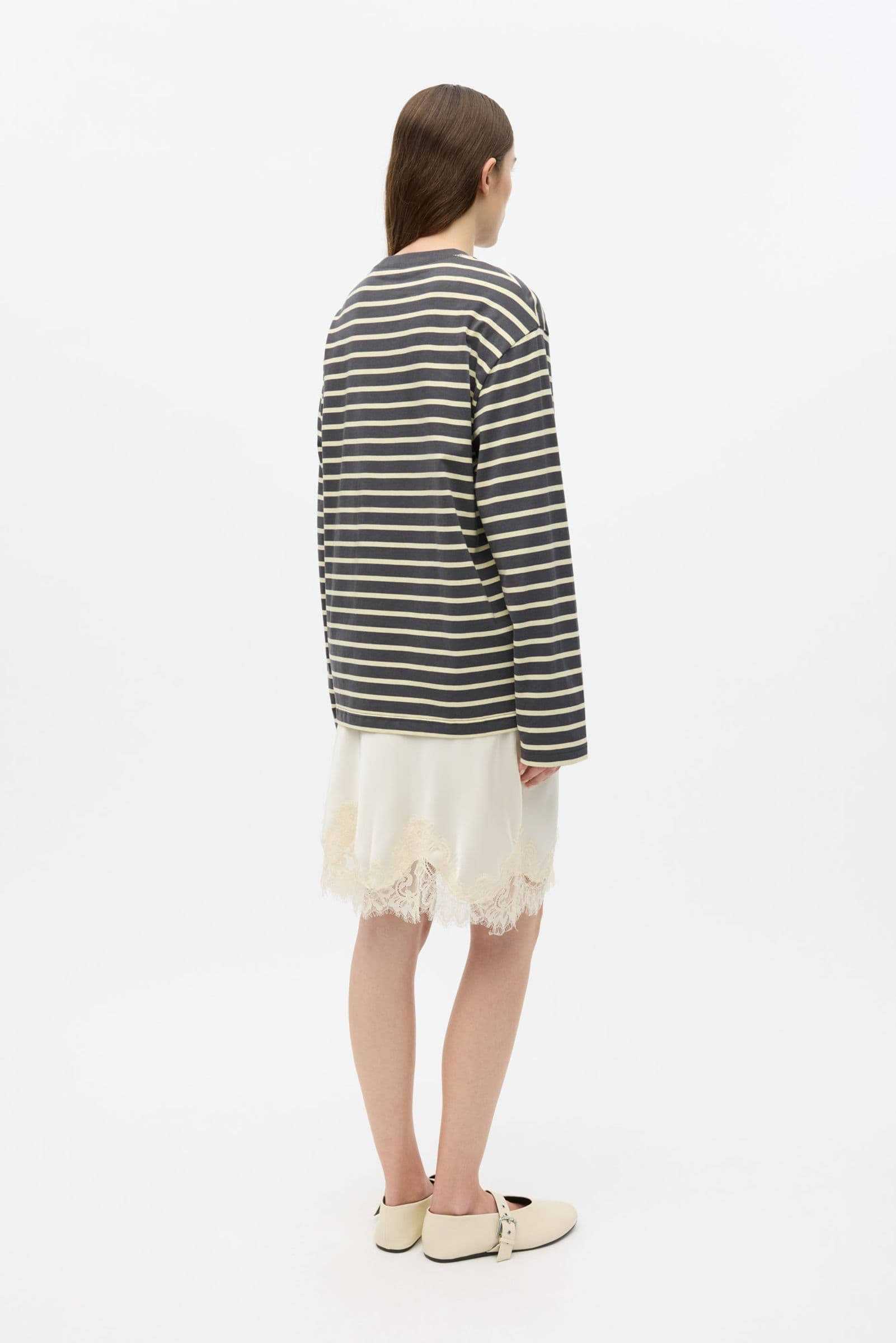 ENKULLA LS STRIPE 5310 Asphalt Cream Stripe
