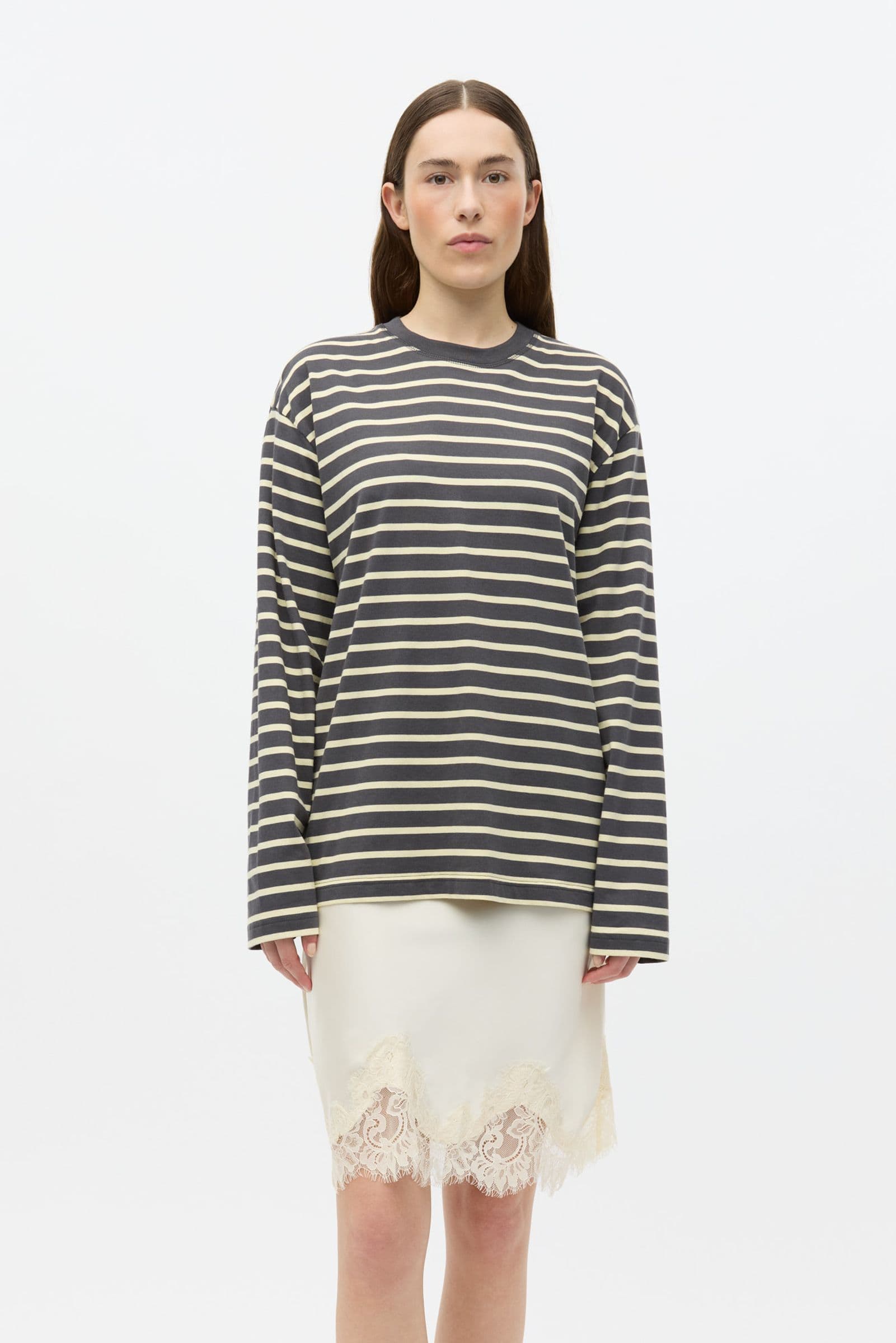 ENKULLA LS STRIPE 5310 Asphalt Cream Stripe