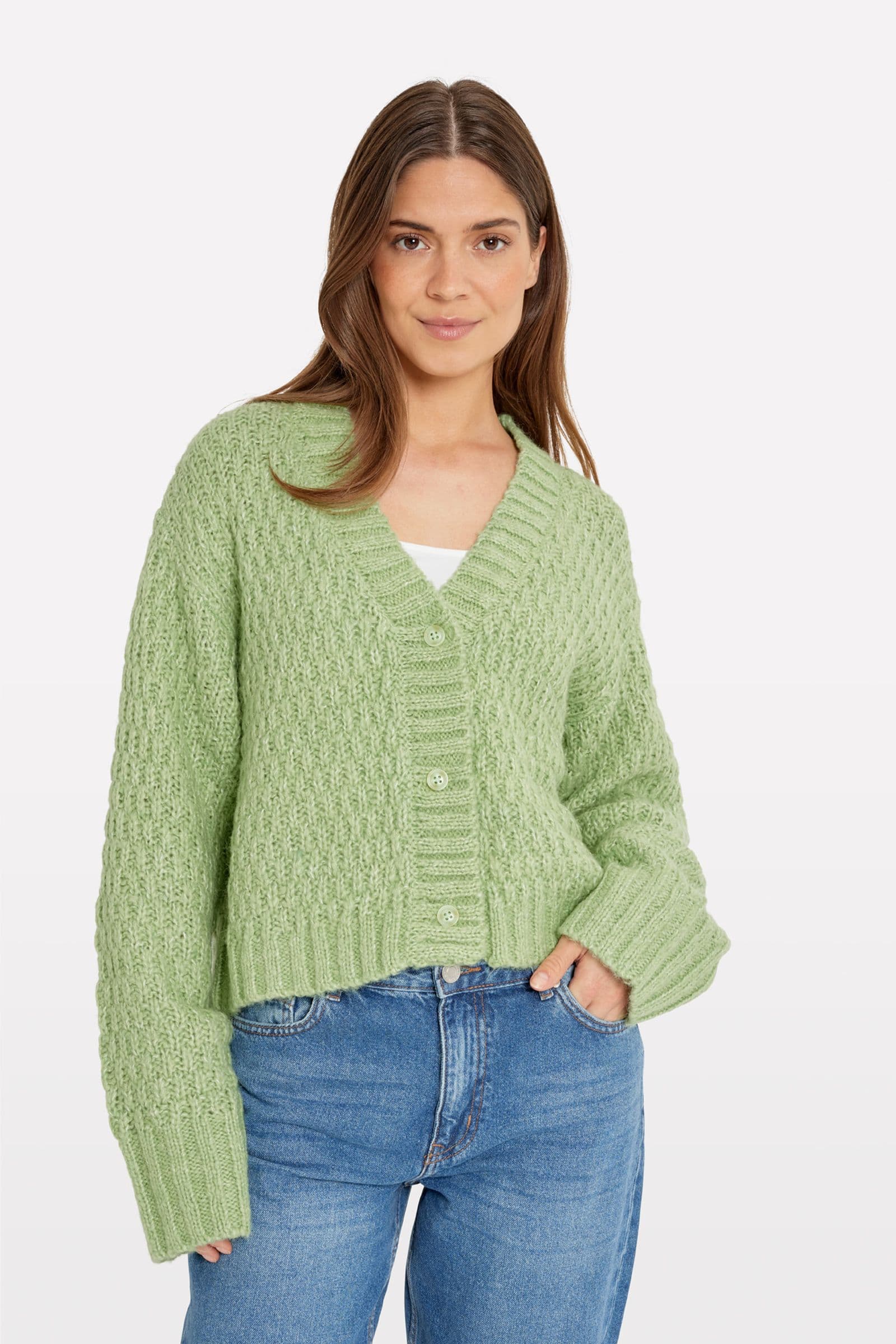 ENBUCKTHORN LS CARDIGAN 7144 Quiet Green Mel