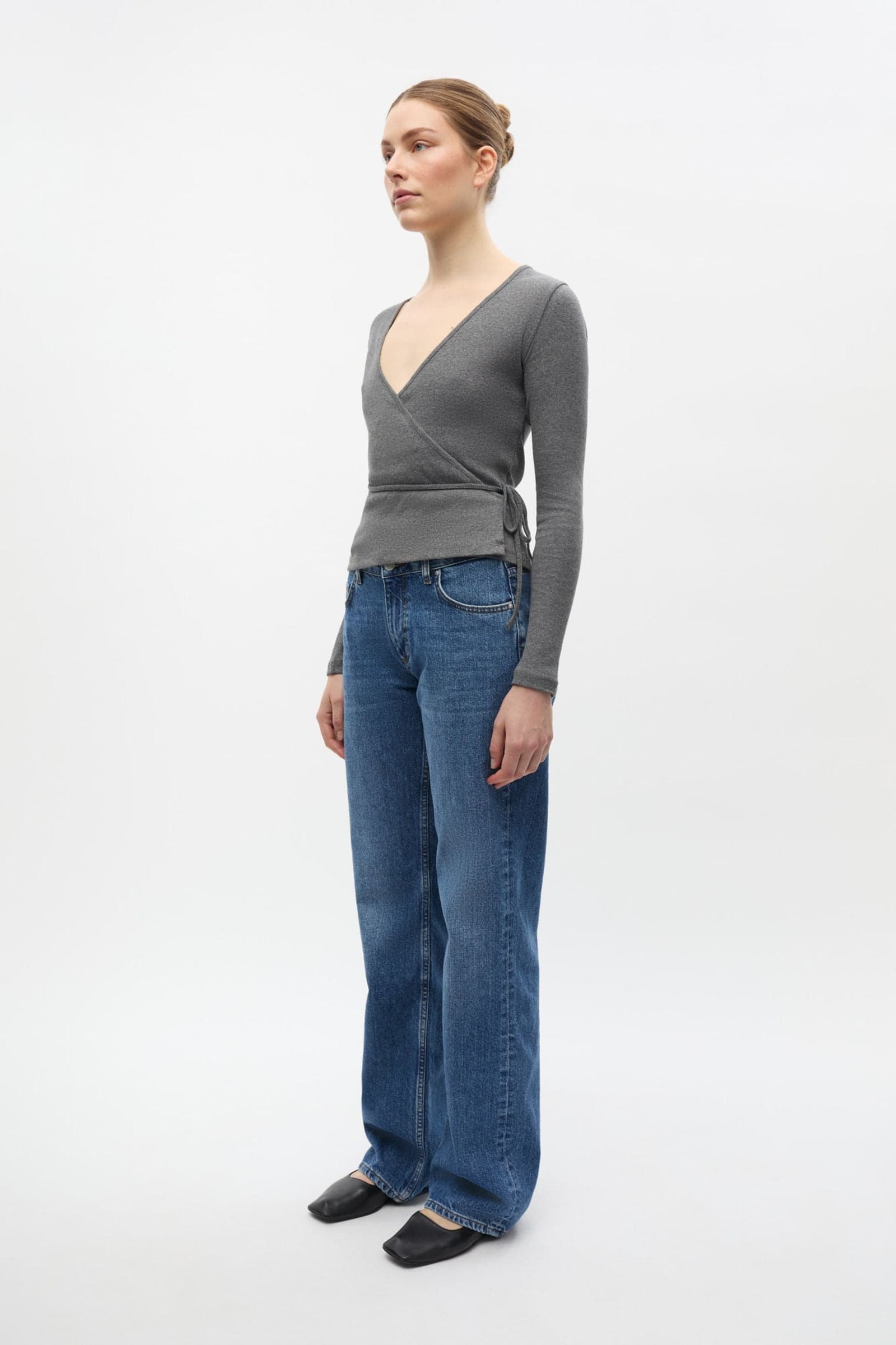 ENALLY LS V-N TEE 5314 Dark Grey Mel (ALLY)