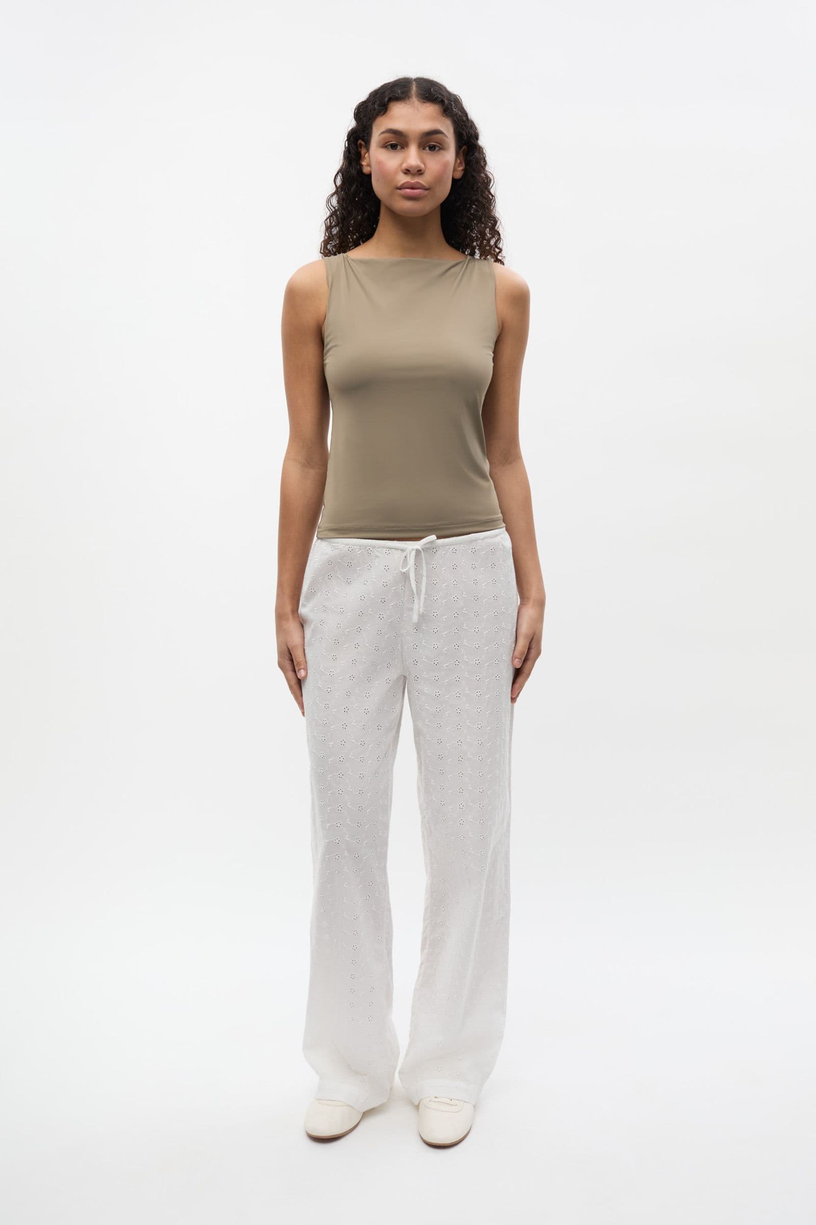 ENELISA PANTS EMB 7243 Bright White EMB