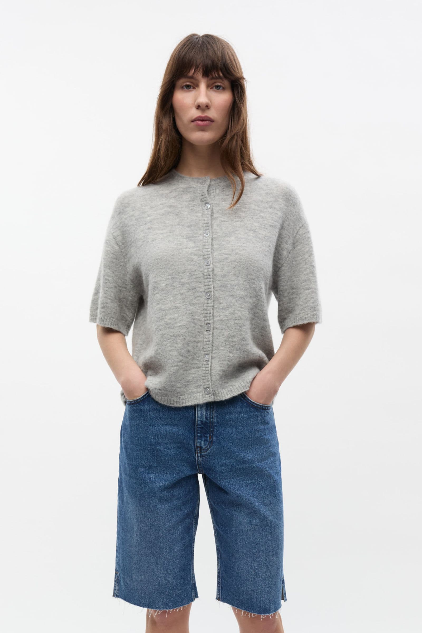 ENADA SS CARDIGAN 7216 Light grey mel