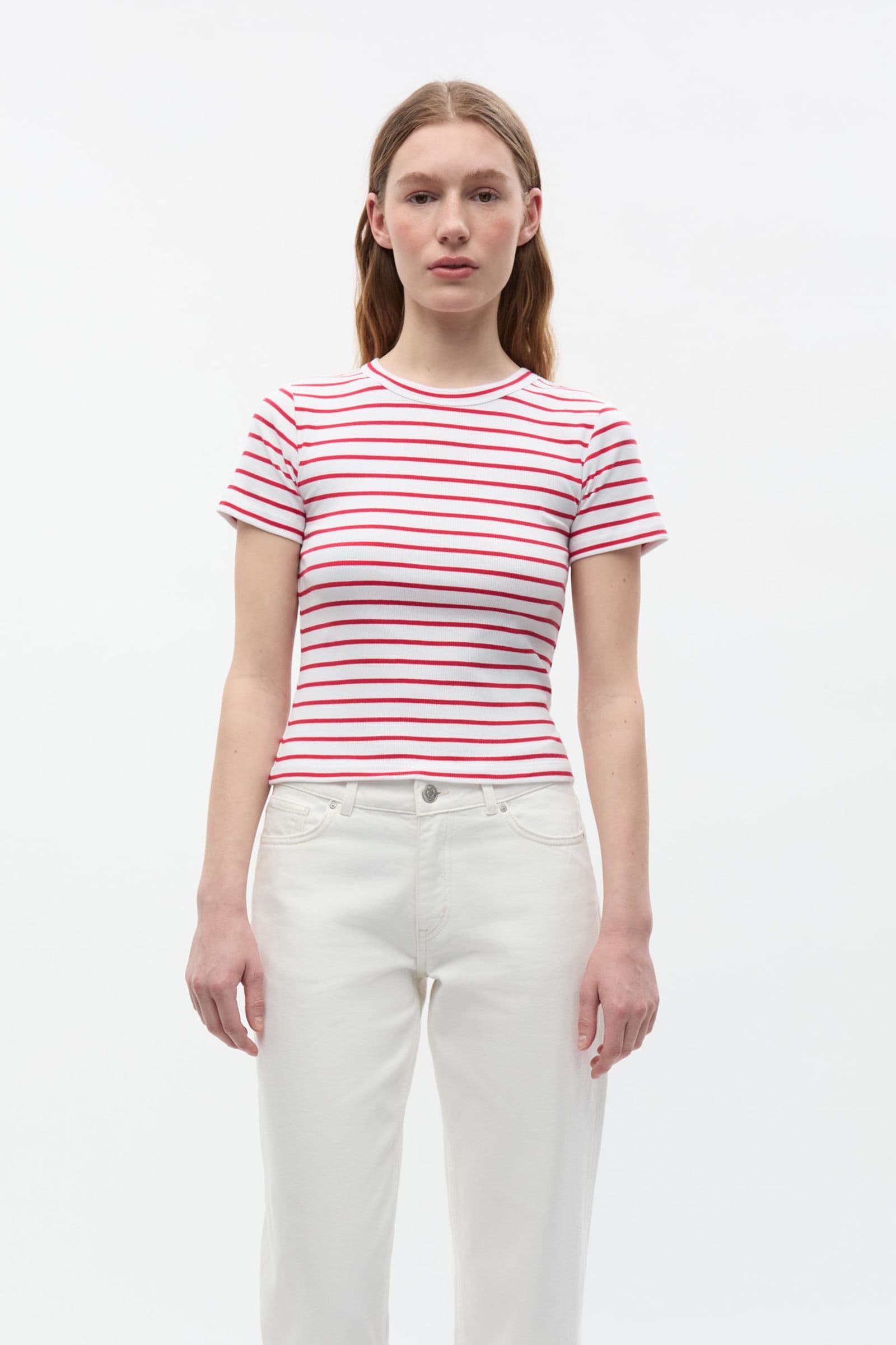 ENALLY SS CROP TEE ST 7262 Salsa-White Stripe