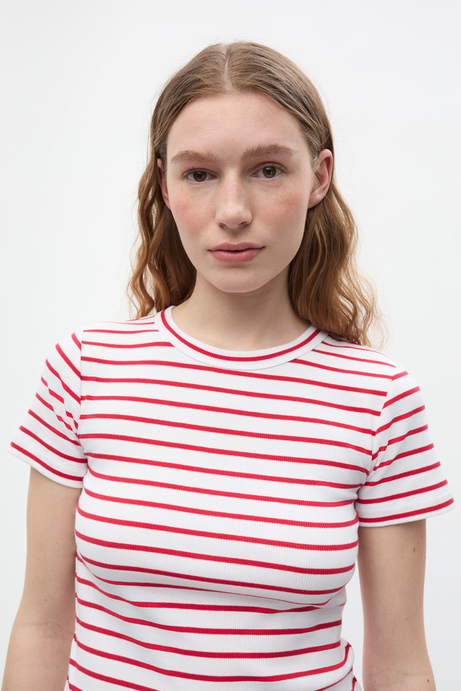 ENALLY SS CROP TEE ST 7262 Salsa-White Stripe