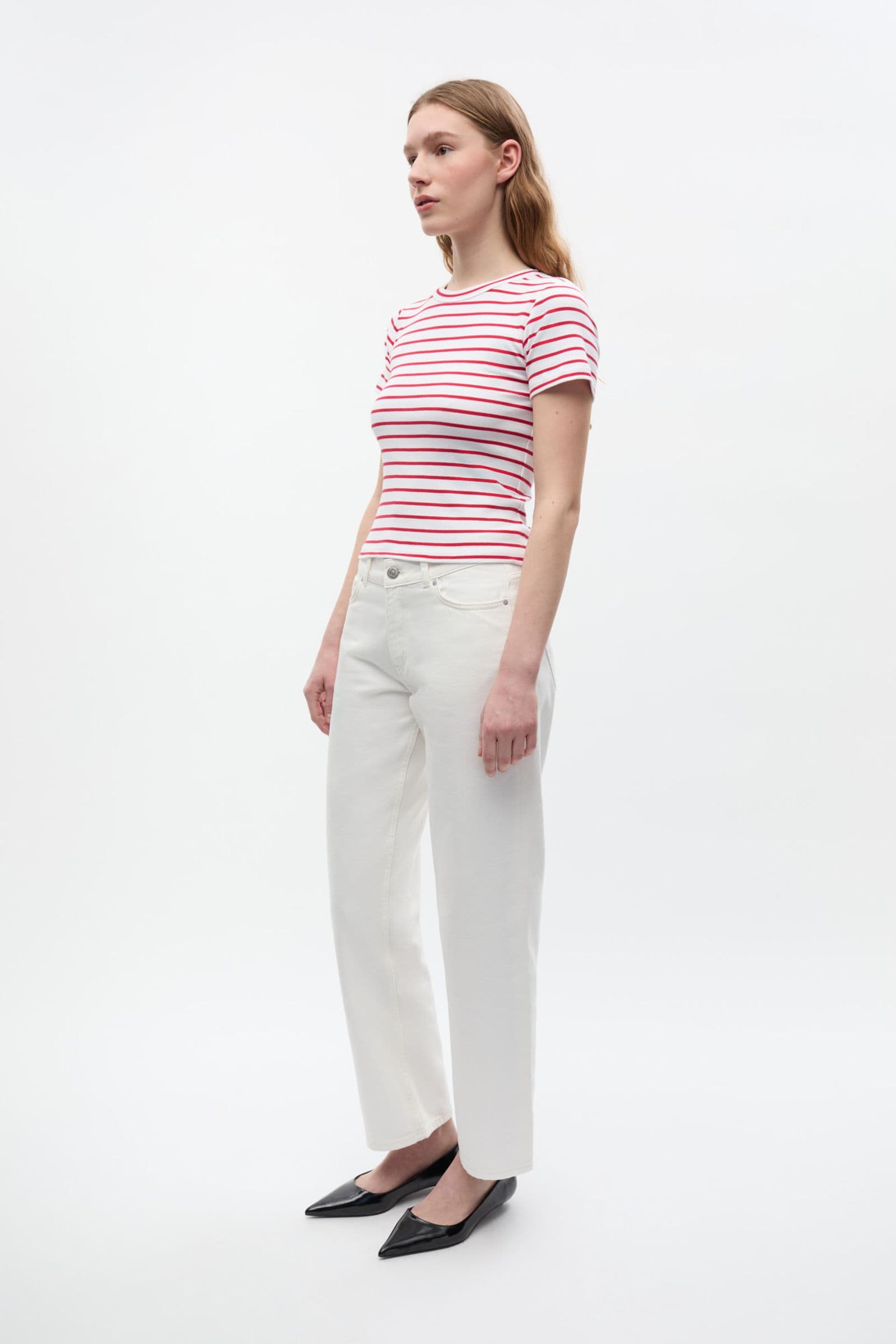 ENALLY SS CROP TEE ST 7262 Salsa-White Stripe