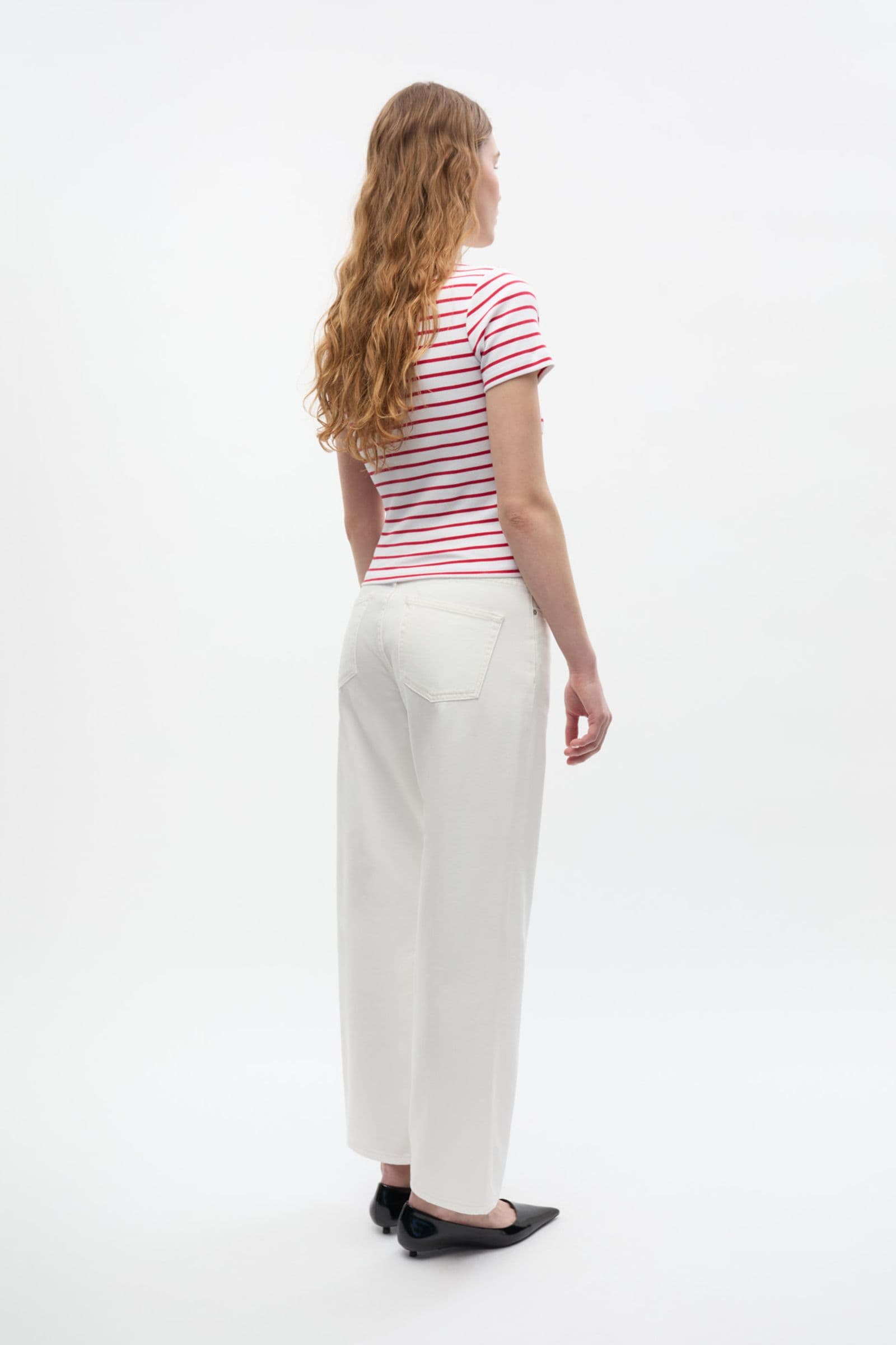 ENALLY SS CROP TEE ST 7262 Salsa-White Stripe