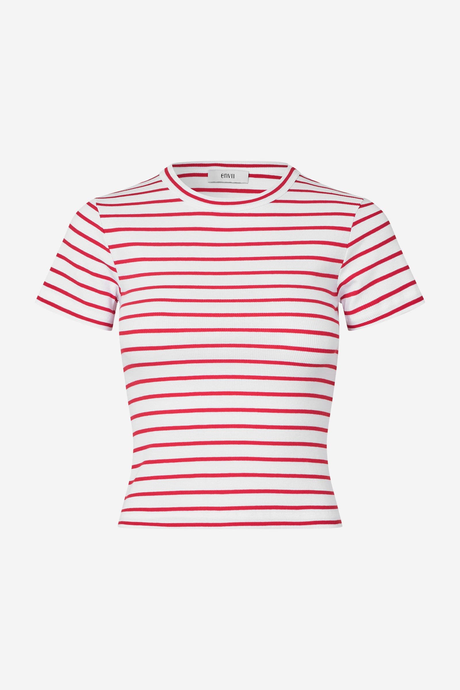 ENALLY SS CROP TEE ST 7262 Salsa-White Stripe