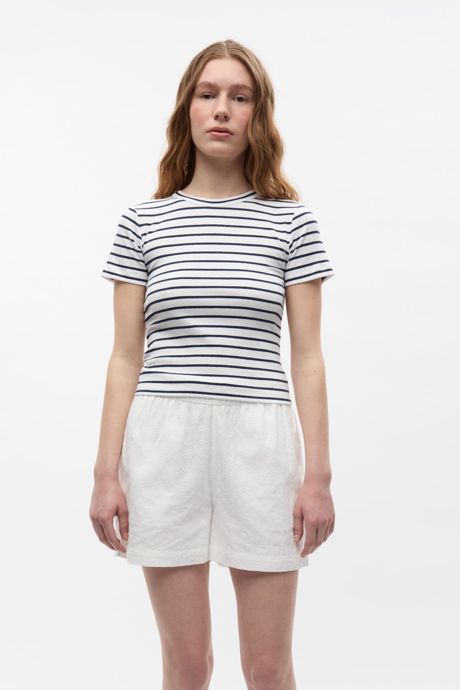 ENALLY SS CROP TEE ST 7262 Navy-White Stripe