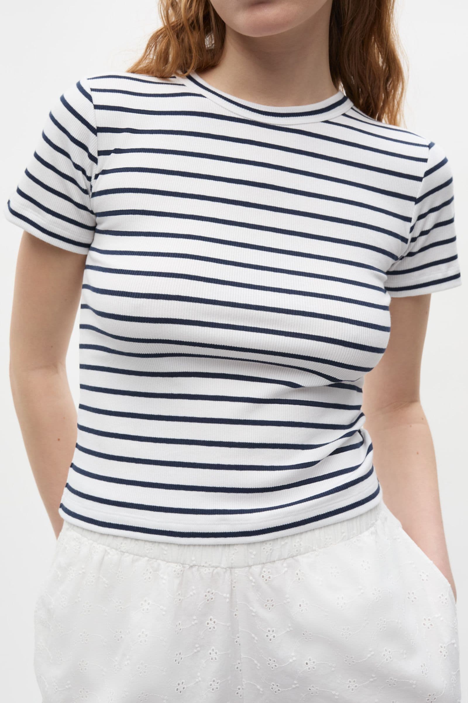 ENALLY SS CROP TEE ST 7262 Navy-White Stripe