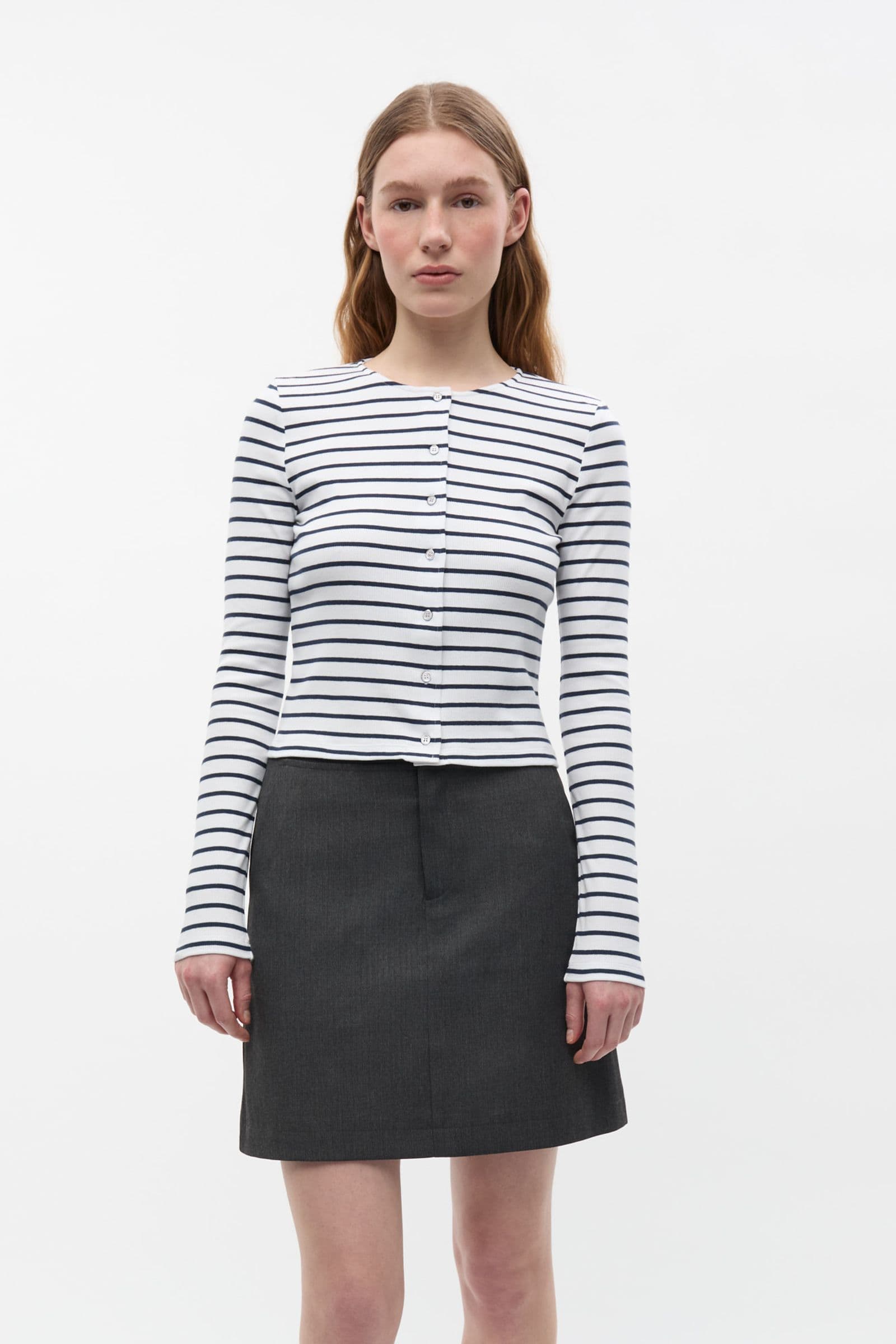 ENALLY LS O-N CARDIGAN ST 7262 Navy-White Stripe