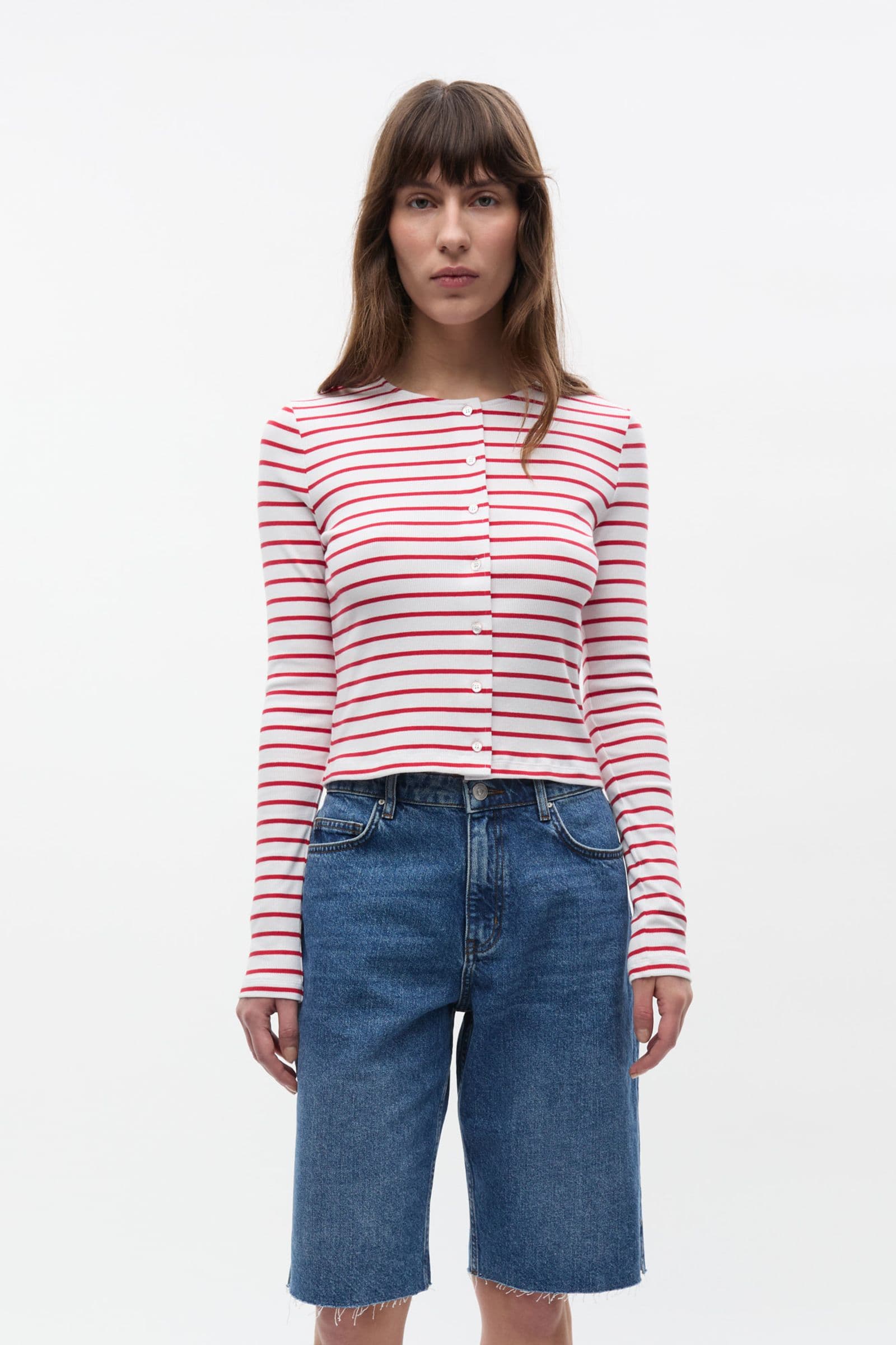ENALLY LS O-N CARDIGAN ST 7262 Salsa-White Stripe