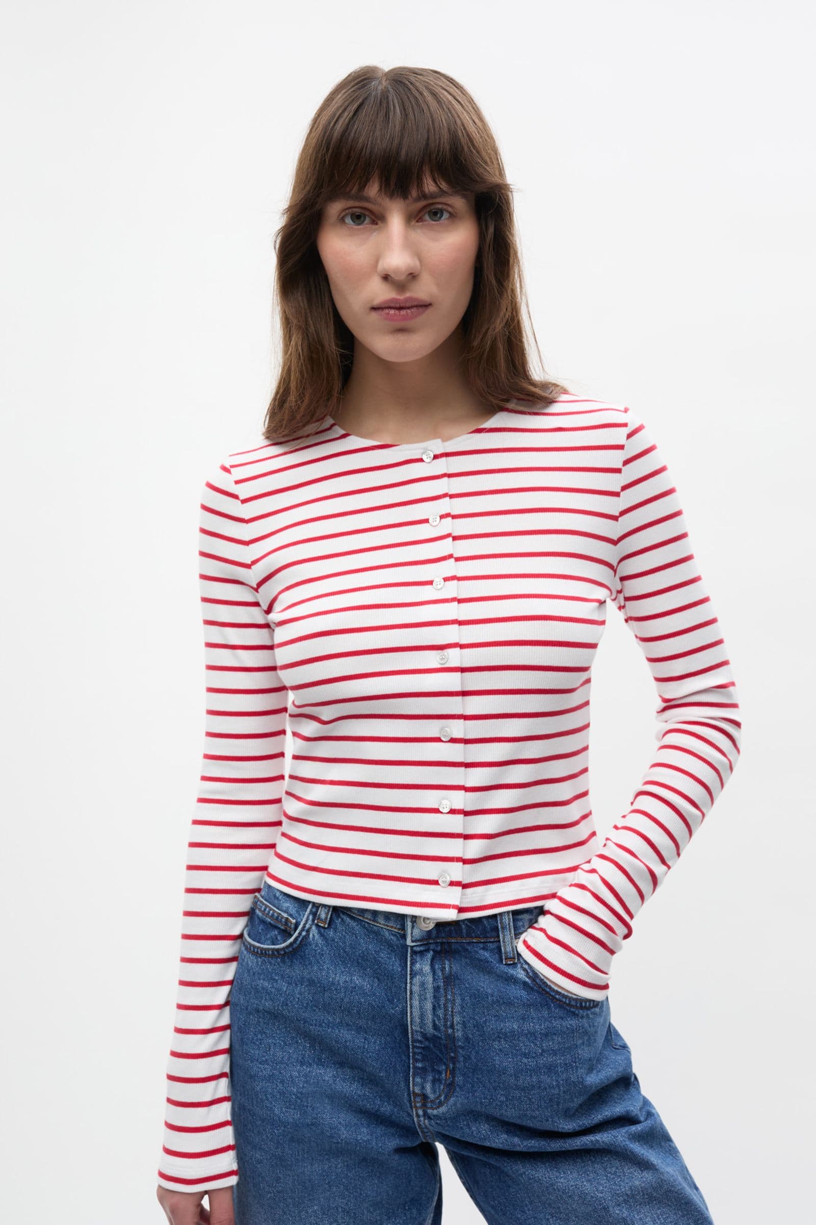 ENALLY LS O-N CARDIGAN ST 7262 Salsa-White Stripe