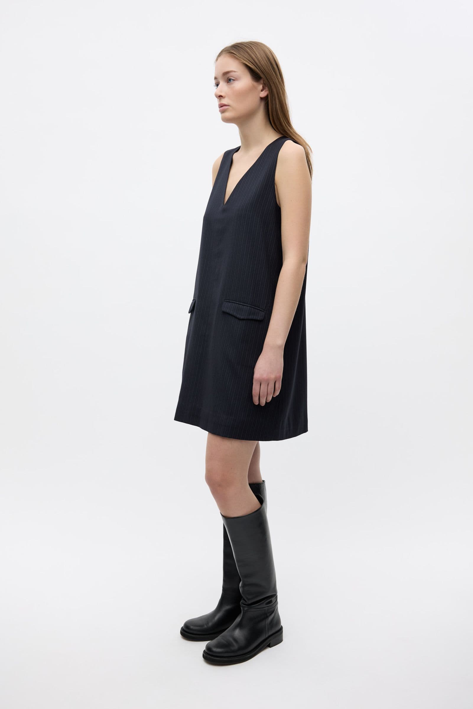 ENWOOD POCKET DRESS 7269 Dark Navy Pinstripe