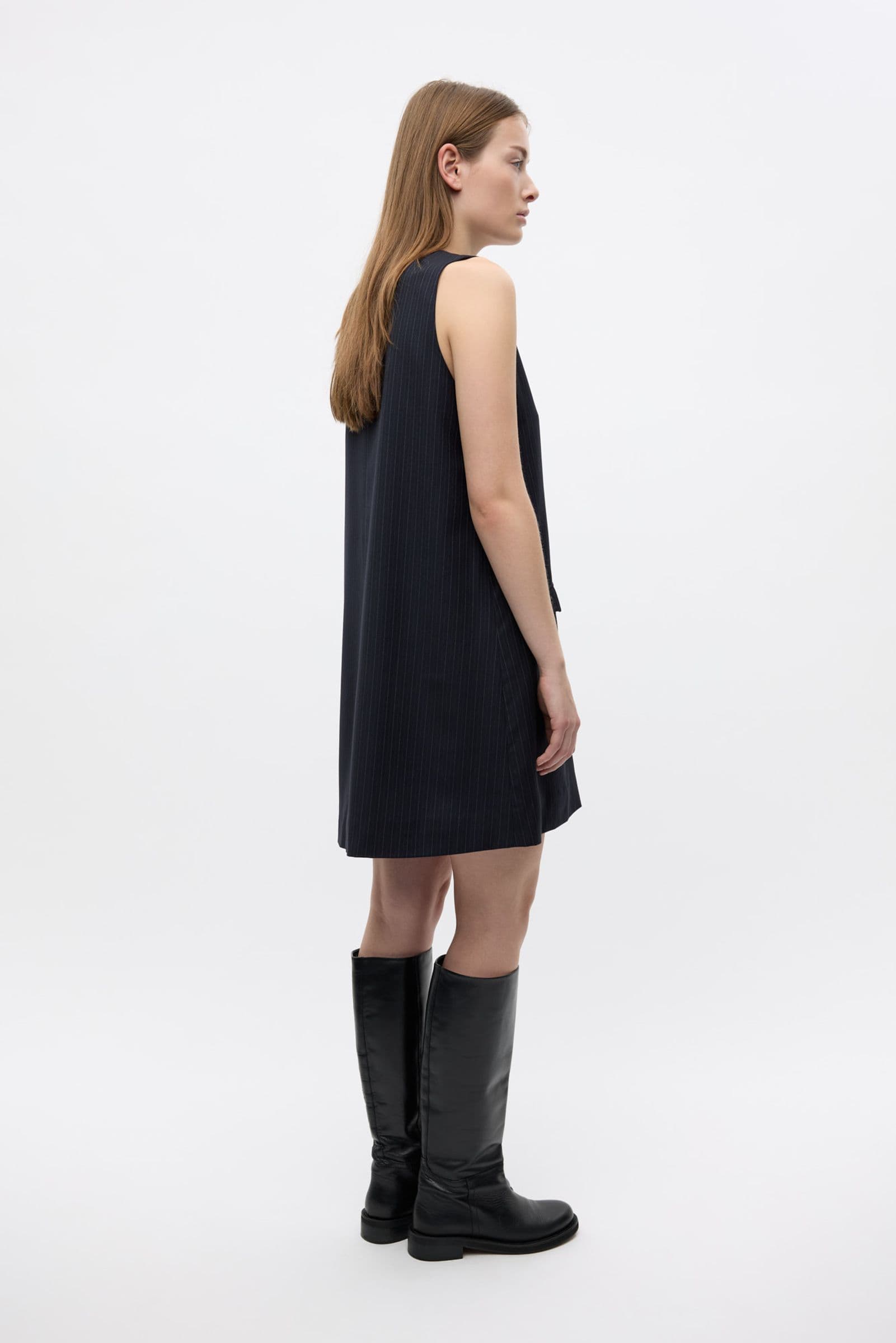 ENWOOD POCKET DRESS 7269 Dark Navy Pinstripe