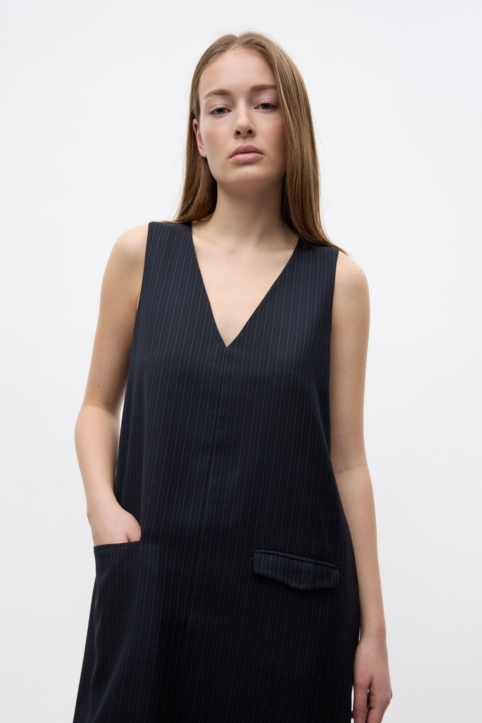 ENWOOD POCKET DRESS 7269 Dark Navy Pinstripe