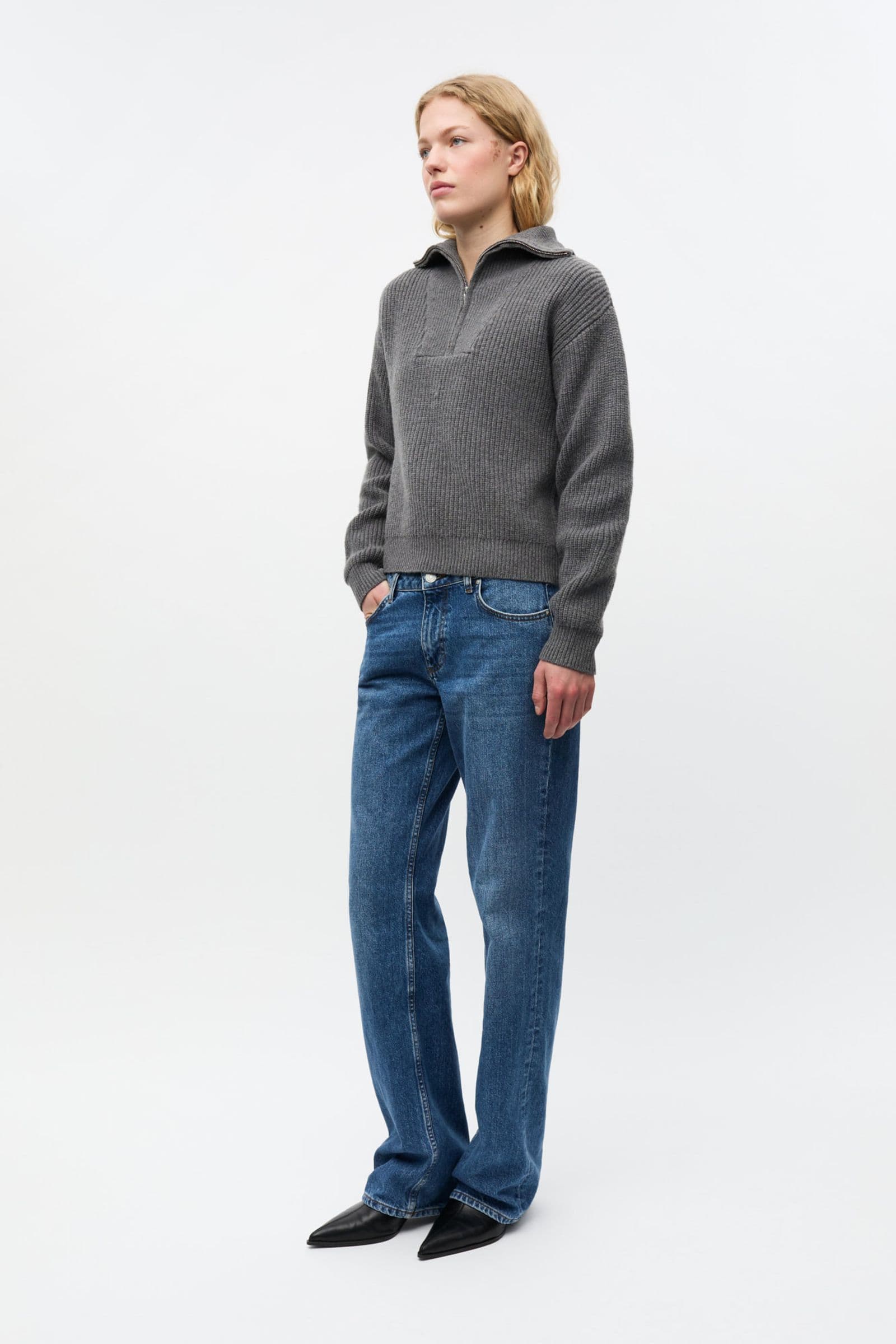 ENWASHINGTON LS HALF ZIP KNIT 7284 Dark Grey Mel