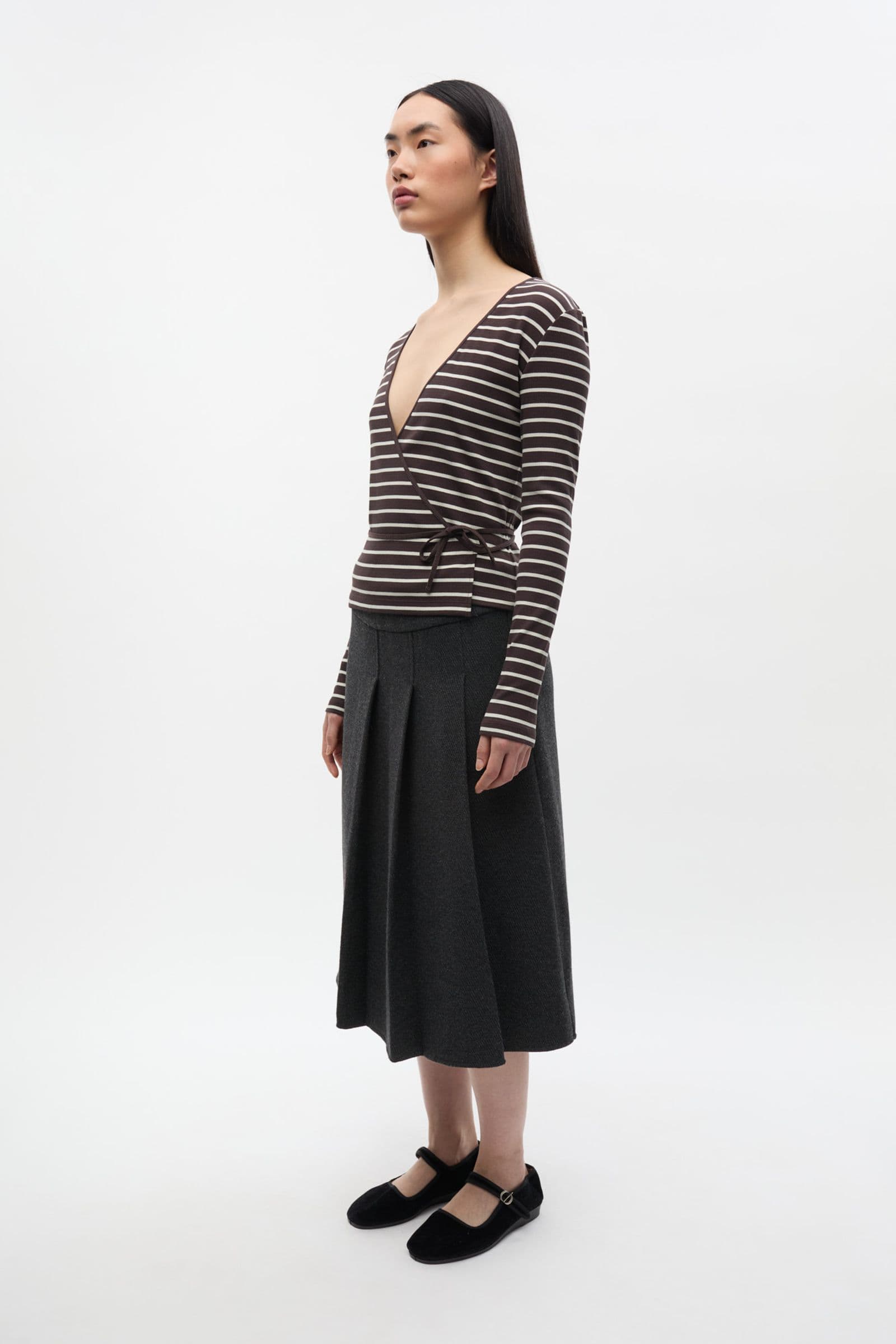 ENALLY LS V-N TEE ST 7262 Moonstruck/Chocolate