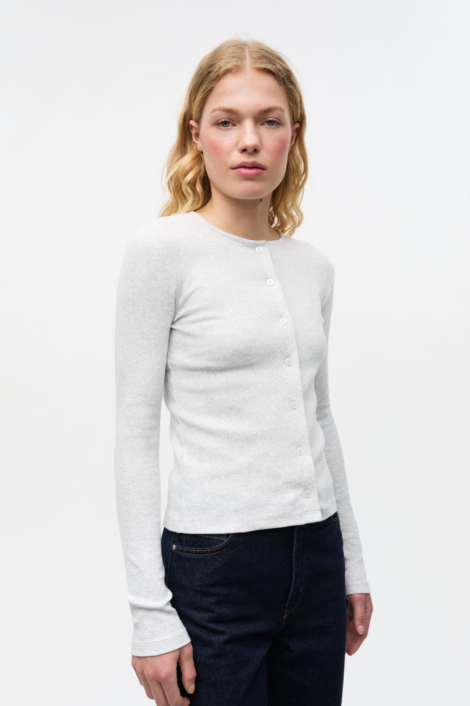 ENALLY LS CARDIGAN 5314 Light grey mel (ALLY)