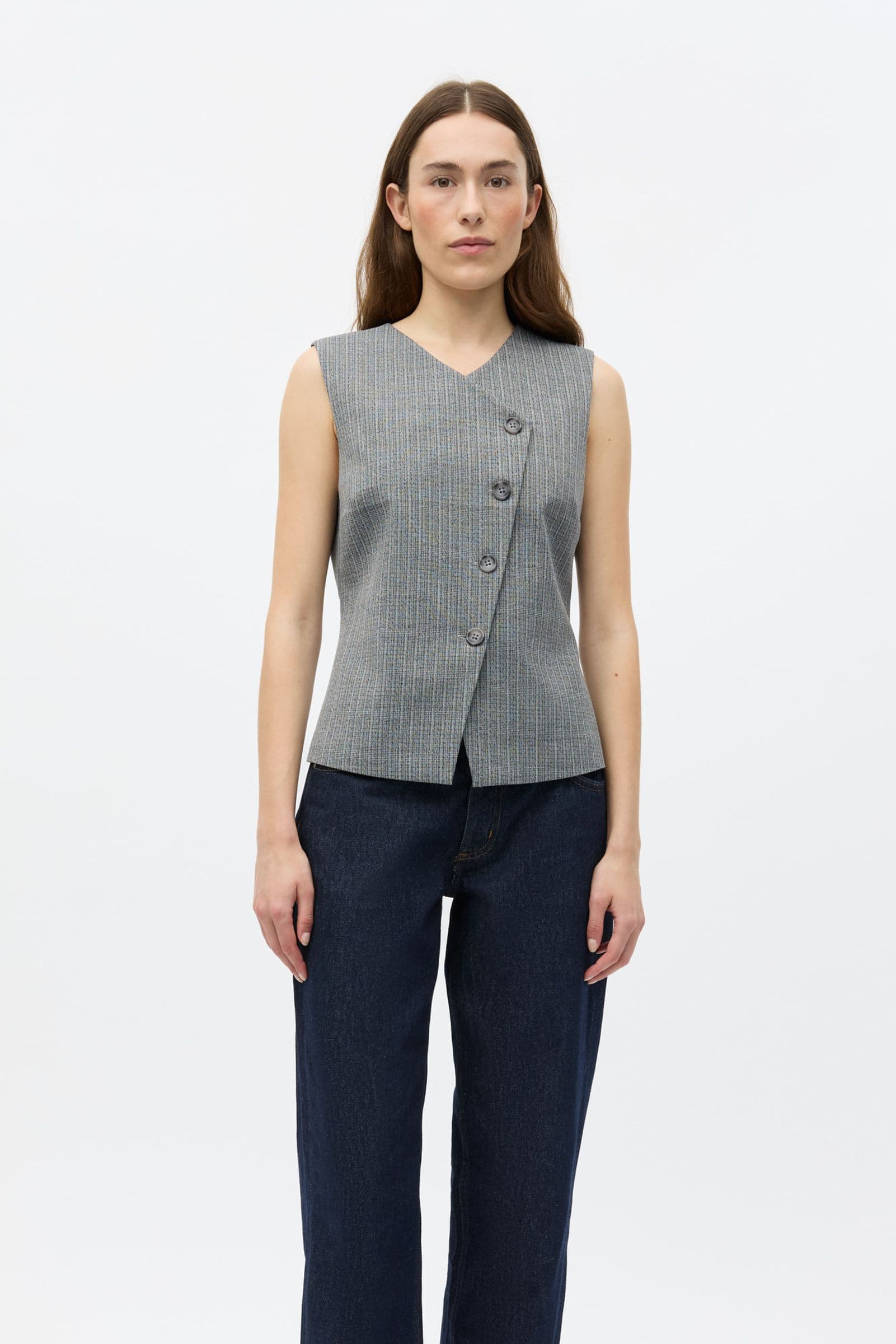 ENMATHILDE SL VEST 7333 Grey mel. pinstripe