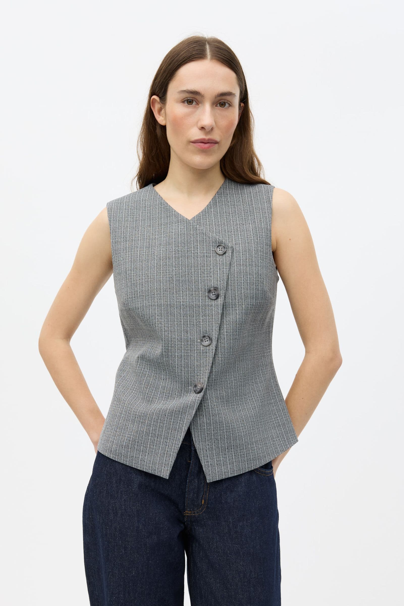 ENMATHILDE SL VEST 7333 Grey mel. pinstripe