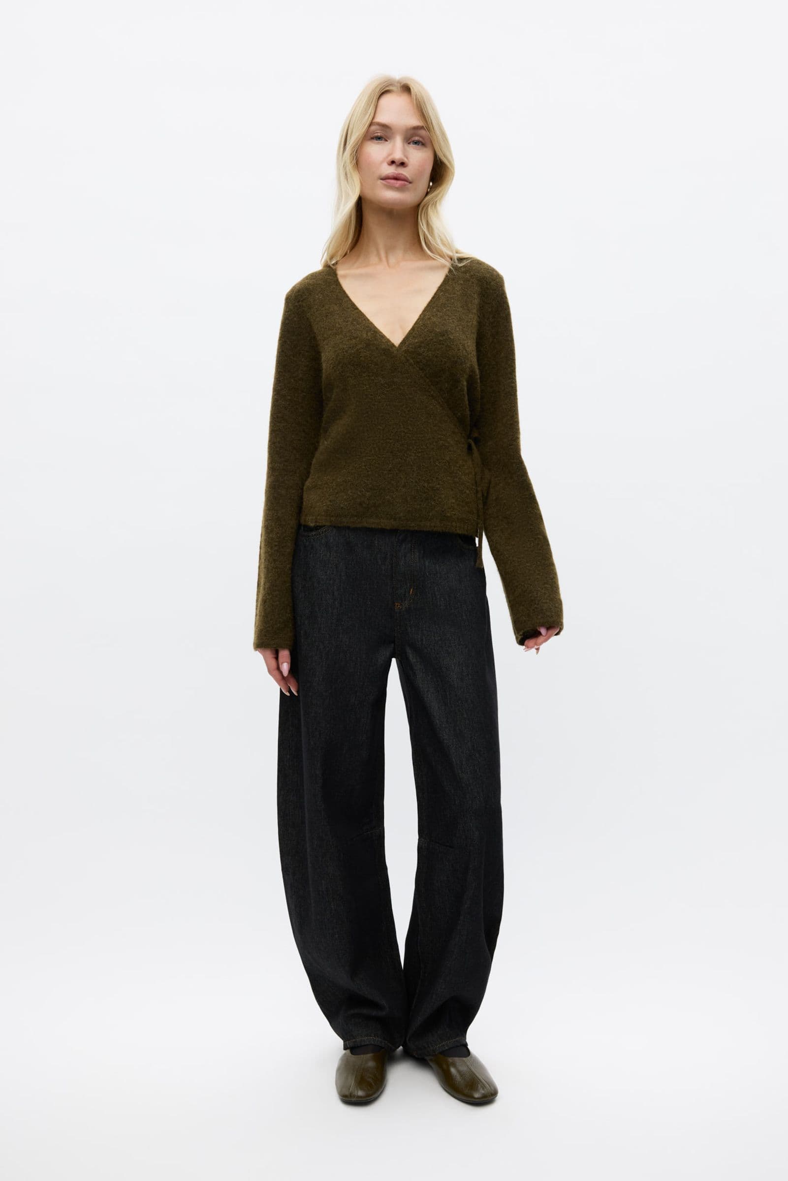 ENADA LS V-N KNIT 7454 Dark Olive Mel