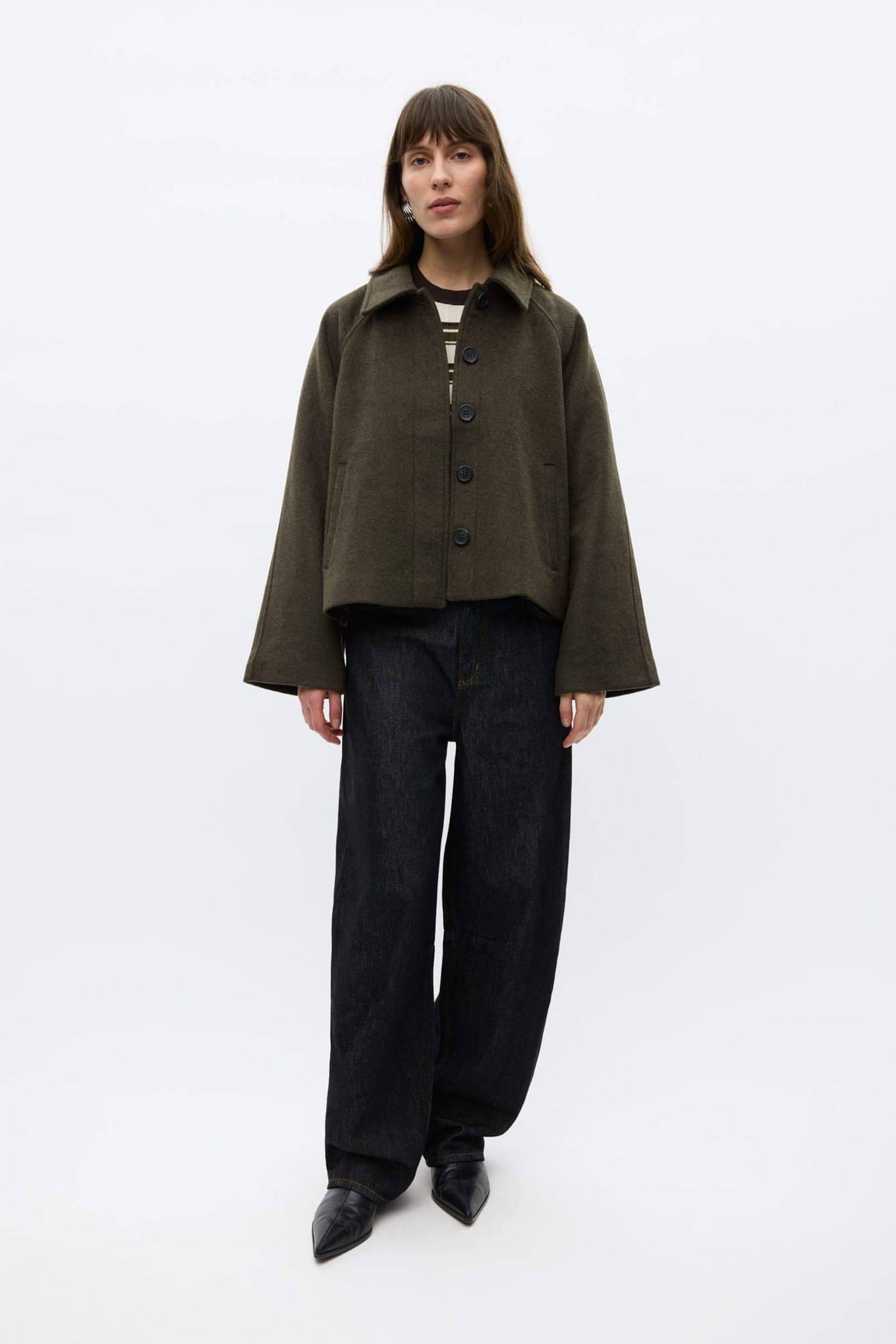 ENSENECA SHORT WOOL JACKET 7276 Dark Olive Mel