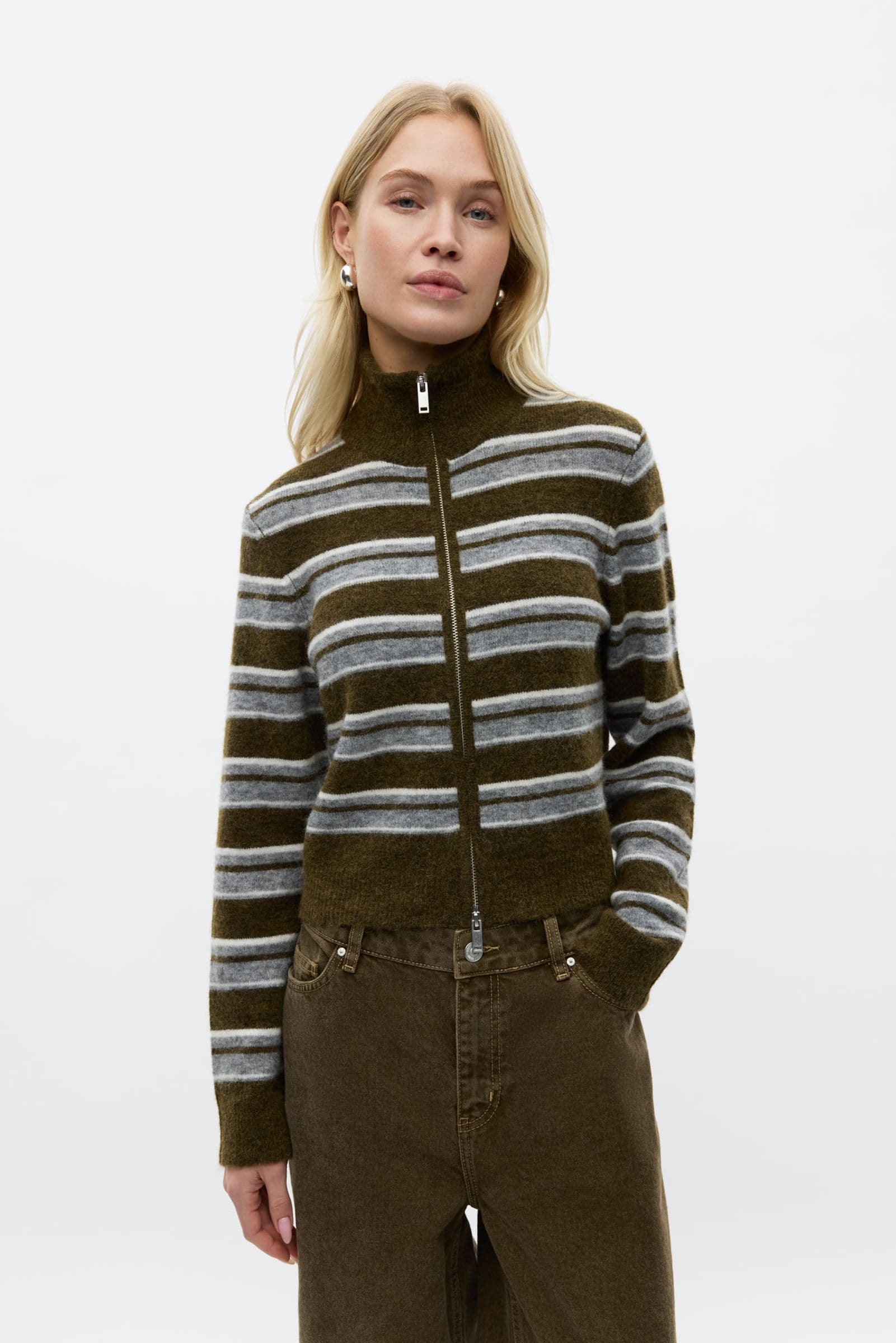 ENBESSIE LS CARDIGAN 7454 Olive Stripe