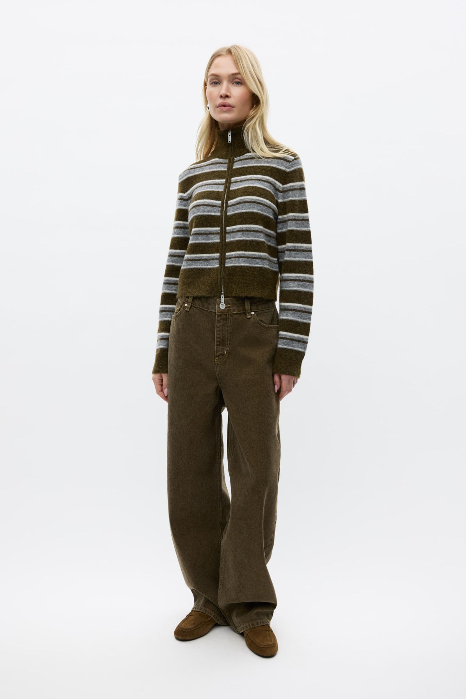 ENBESSIE LS CARDIGAN 7454 Olive Stripe