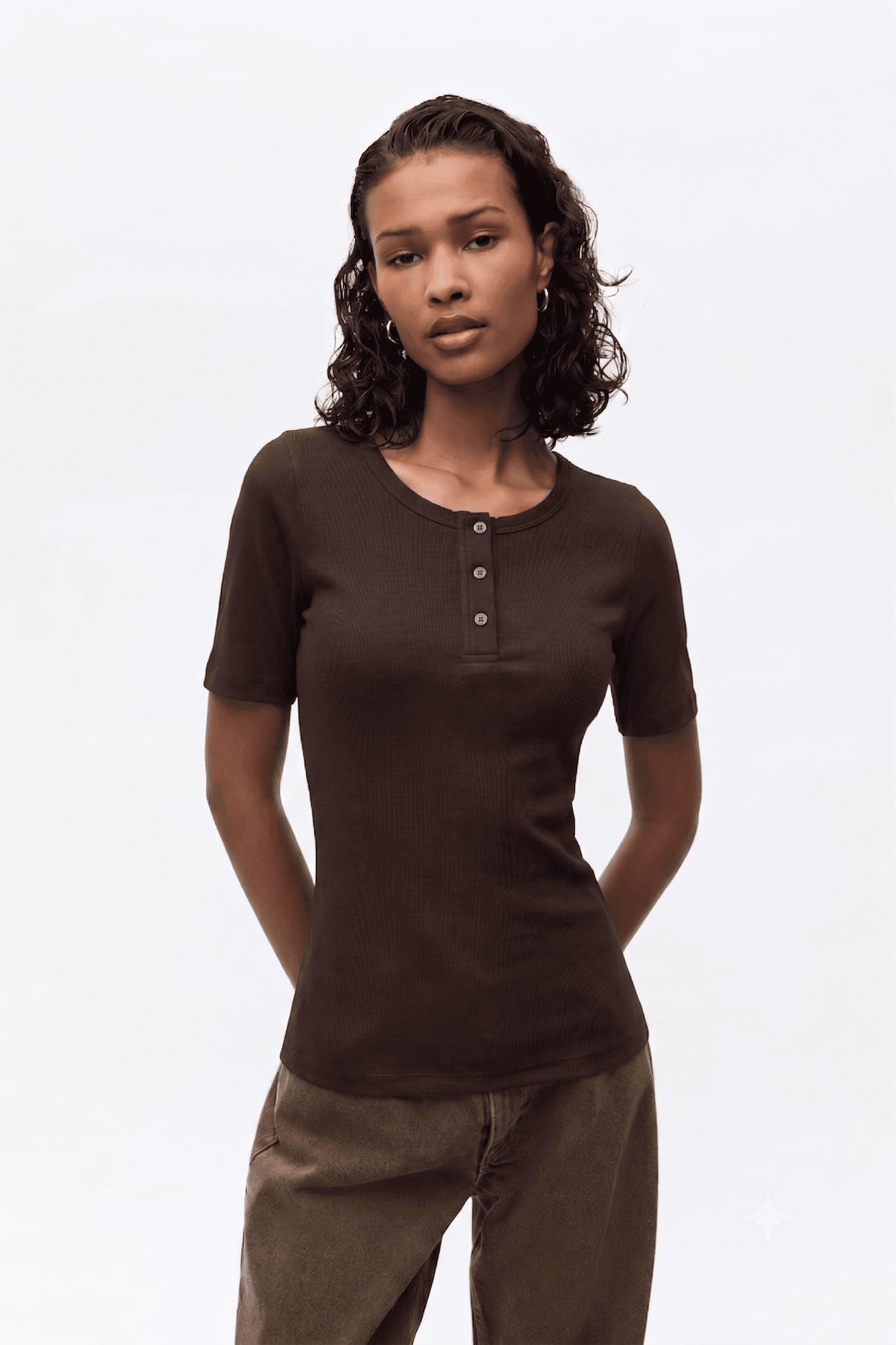 ENALLY HENLEY TEE 5314 Chocolate Torte